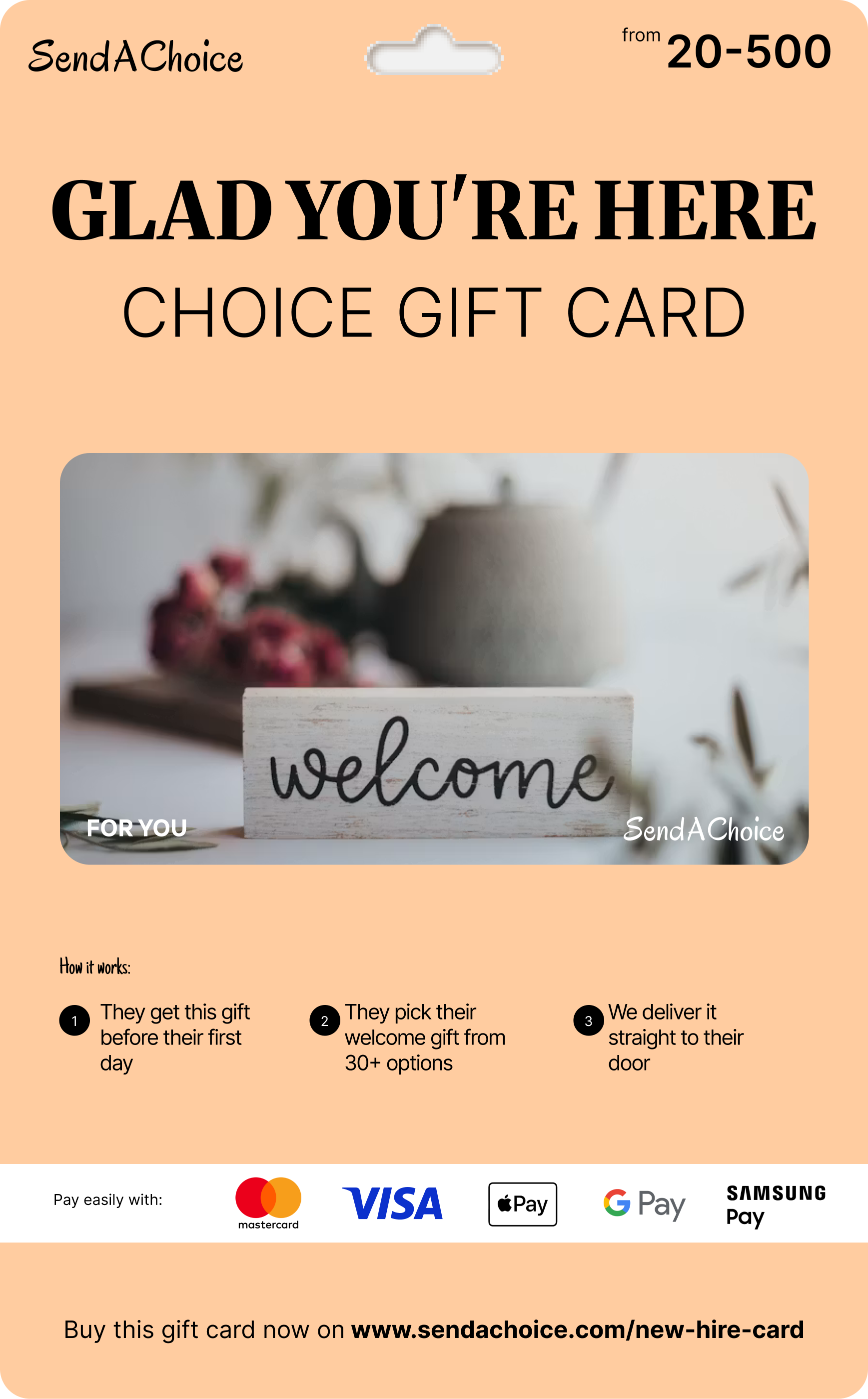 Glad You Are Here new hire choice gift card