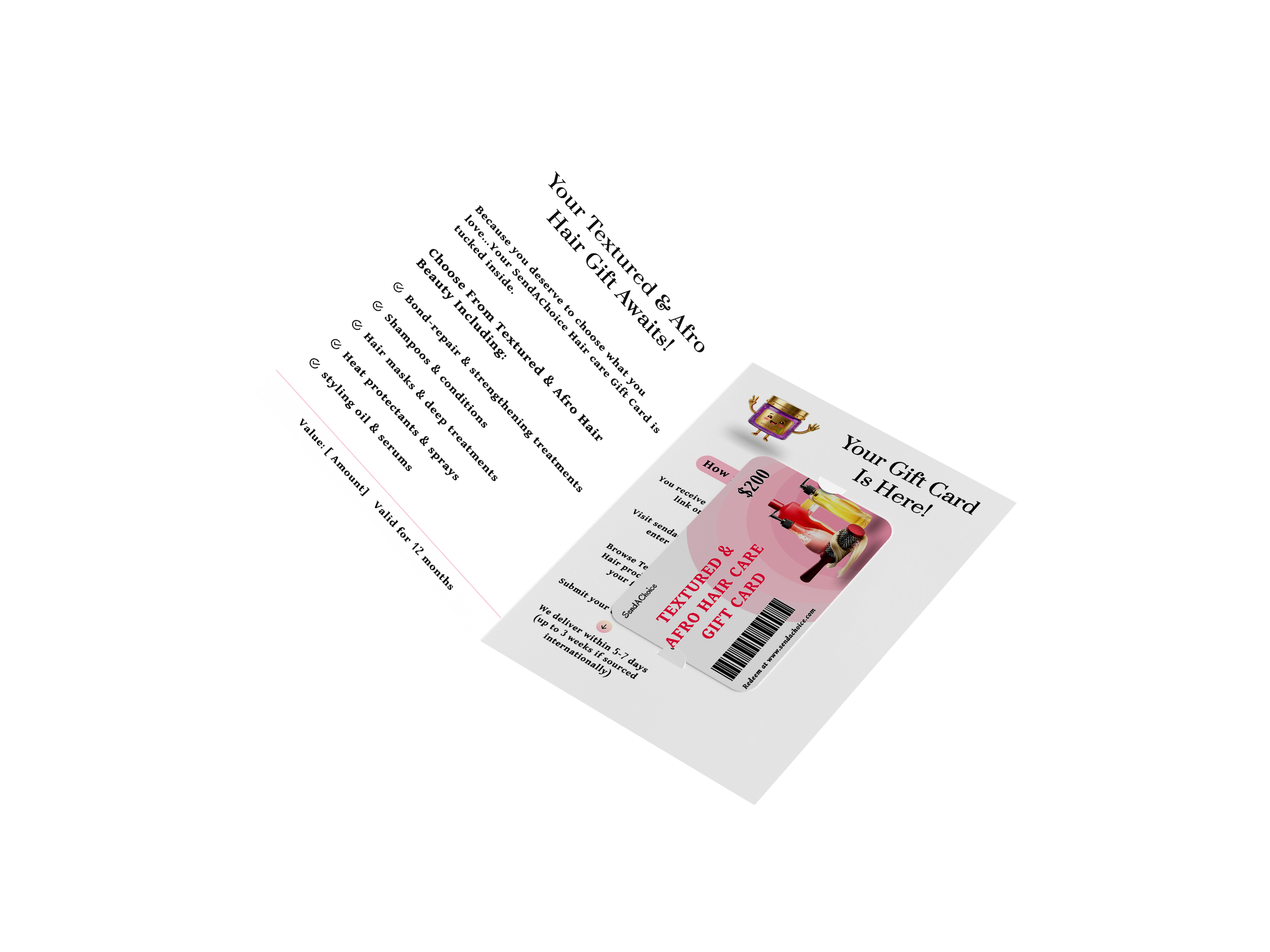 Afro Hair Care physical gift card, inside view 1