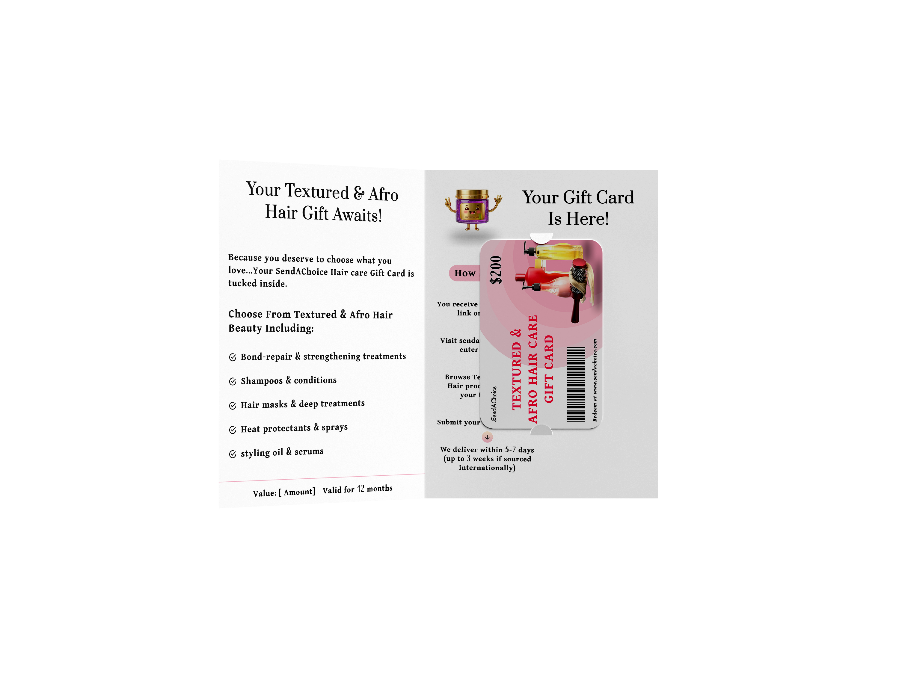 Afro Hair Care physical gift card, inside view 2