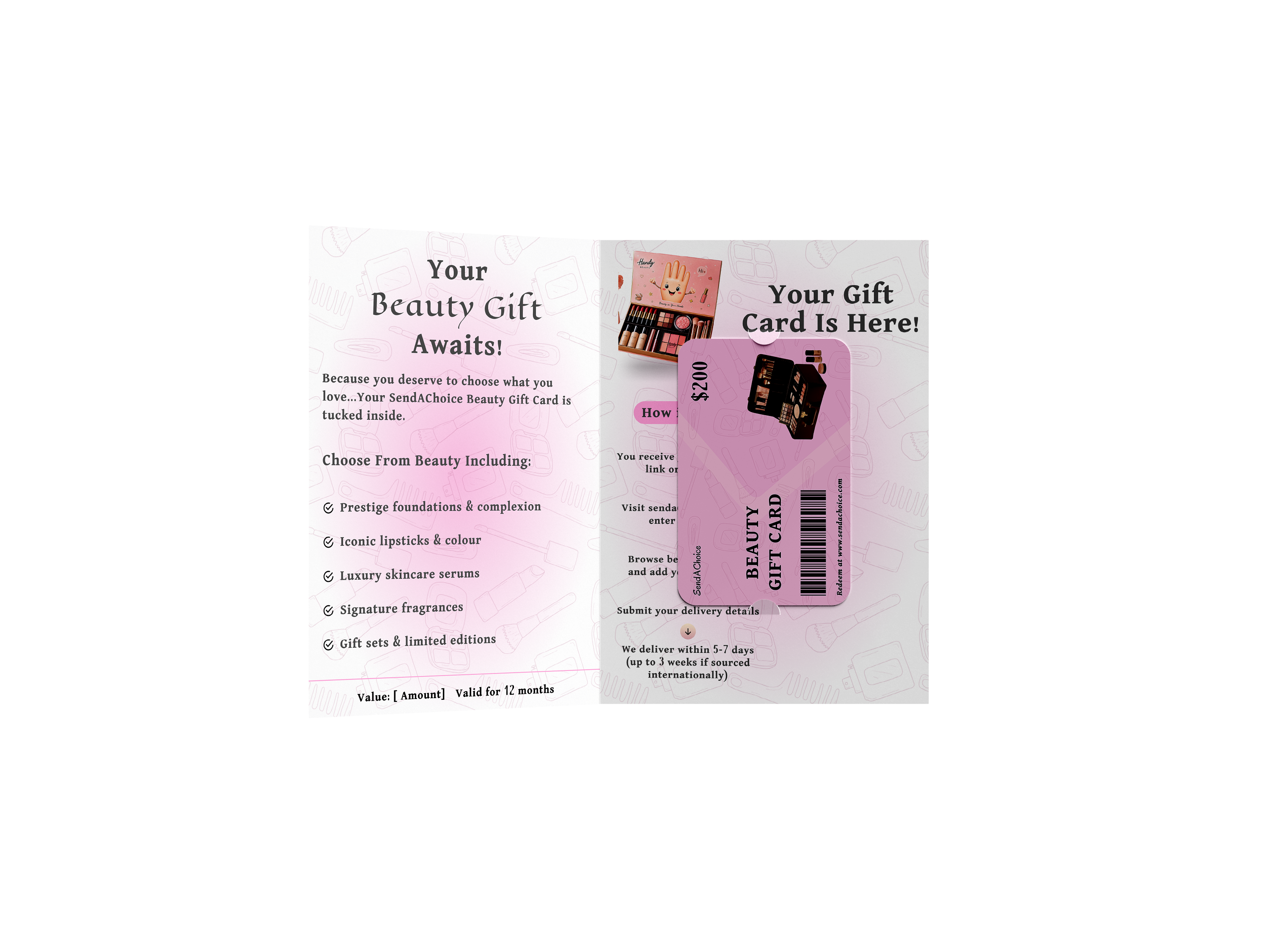 Beauty physical gift card, inside view 2