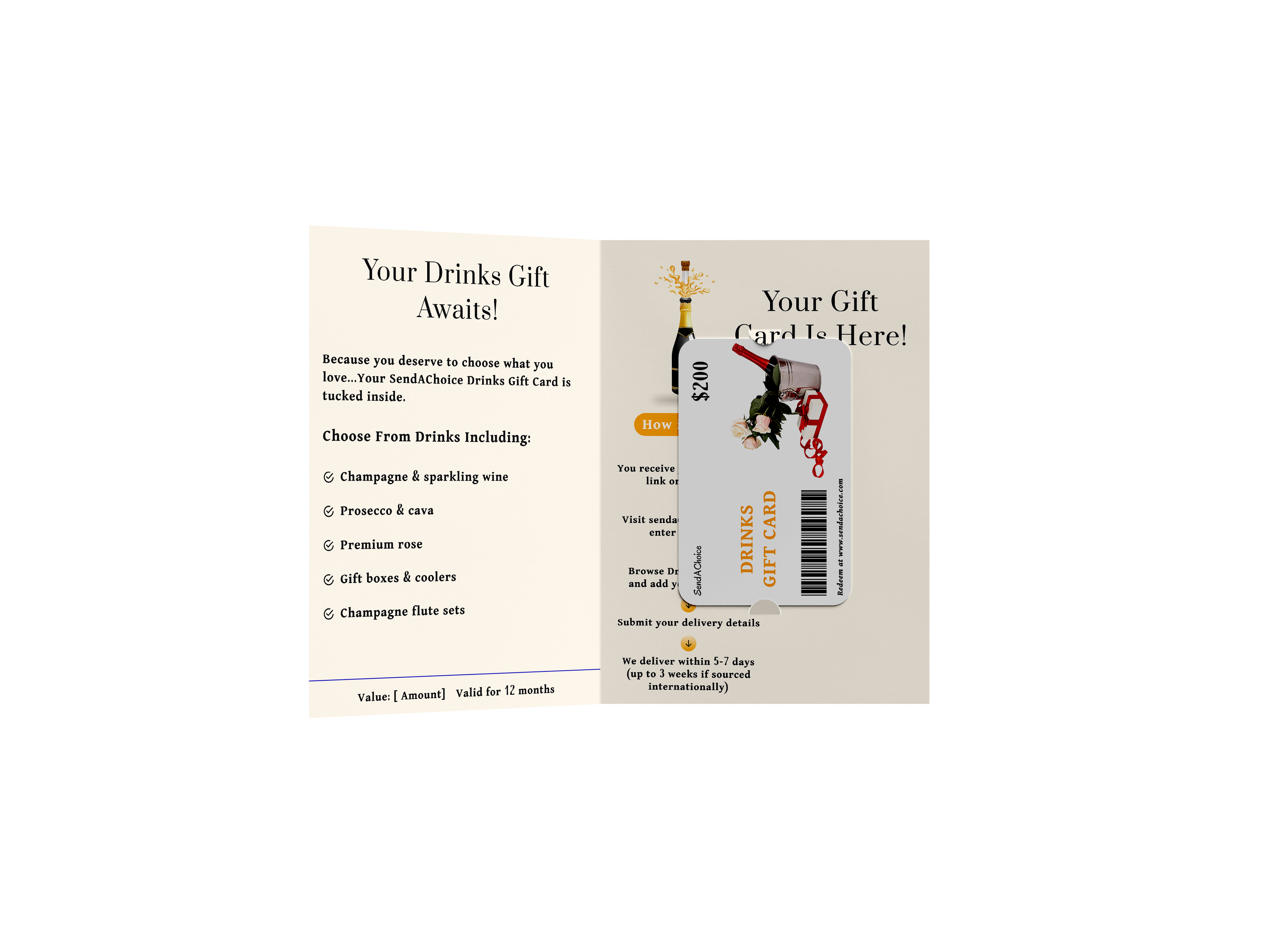 Drinks physical gift card, inside view 2