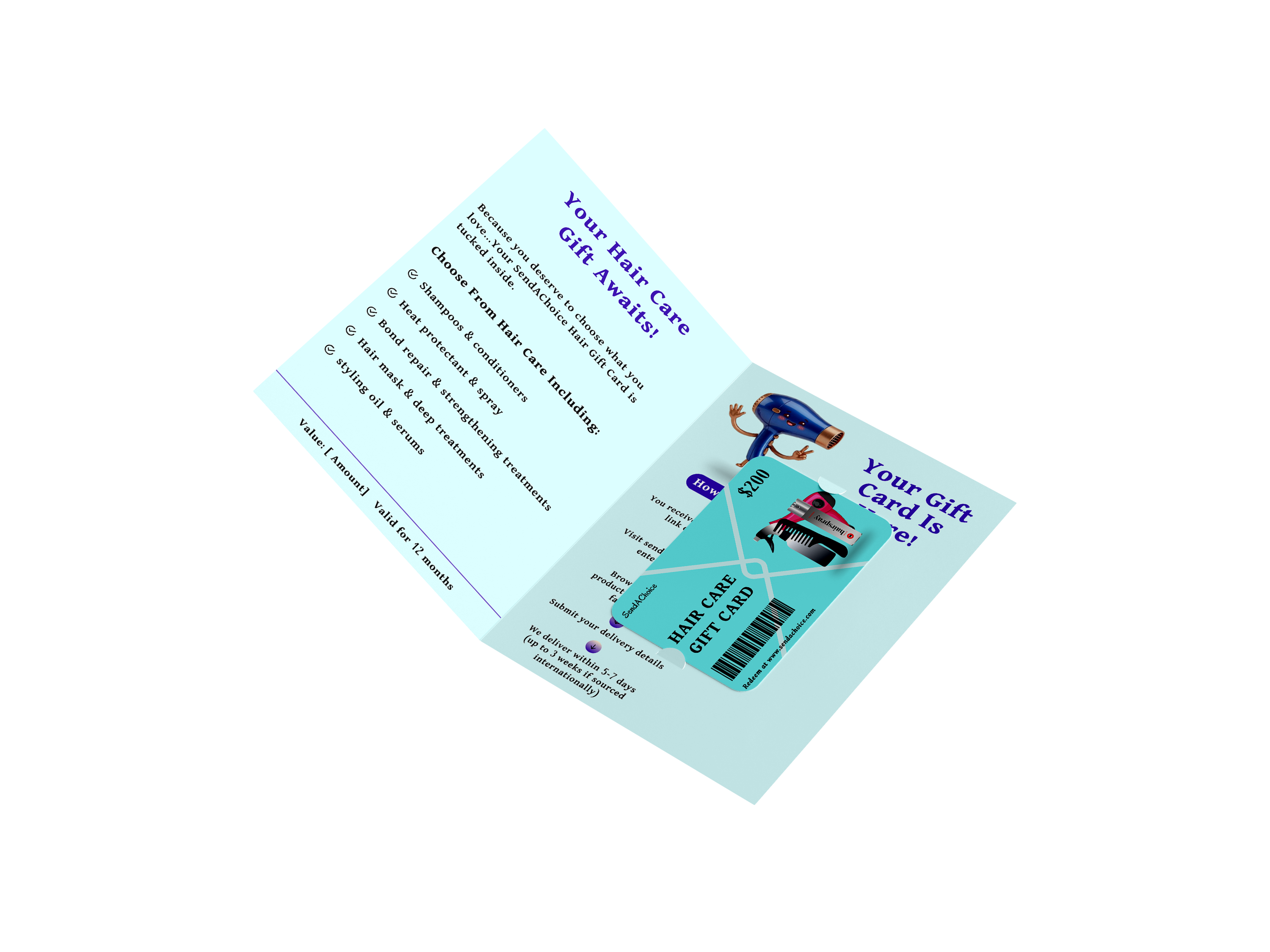 Hair Care physical gift card, inside view 1