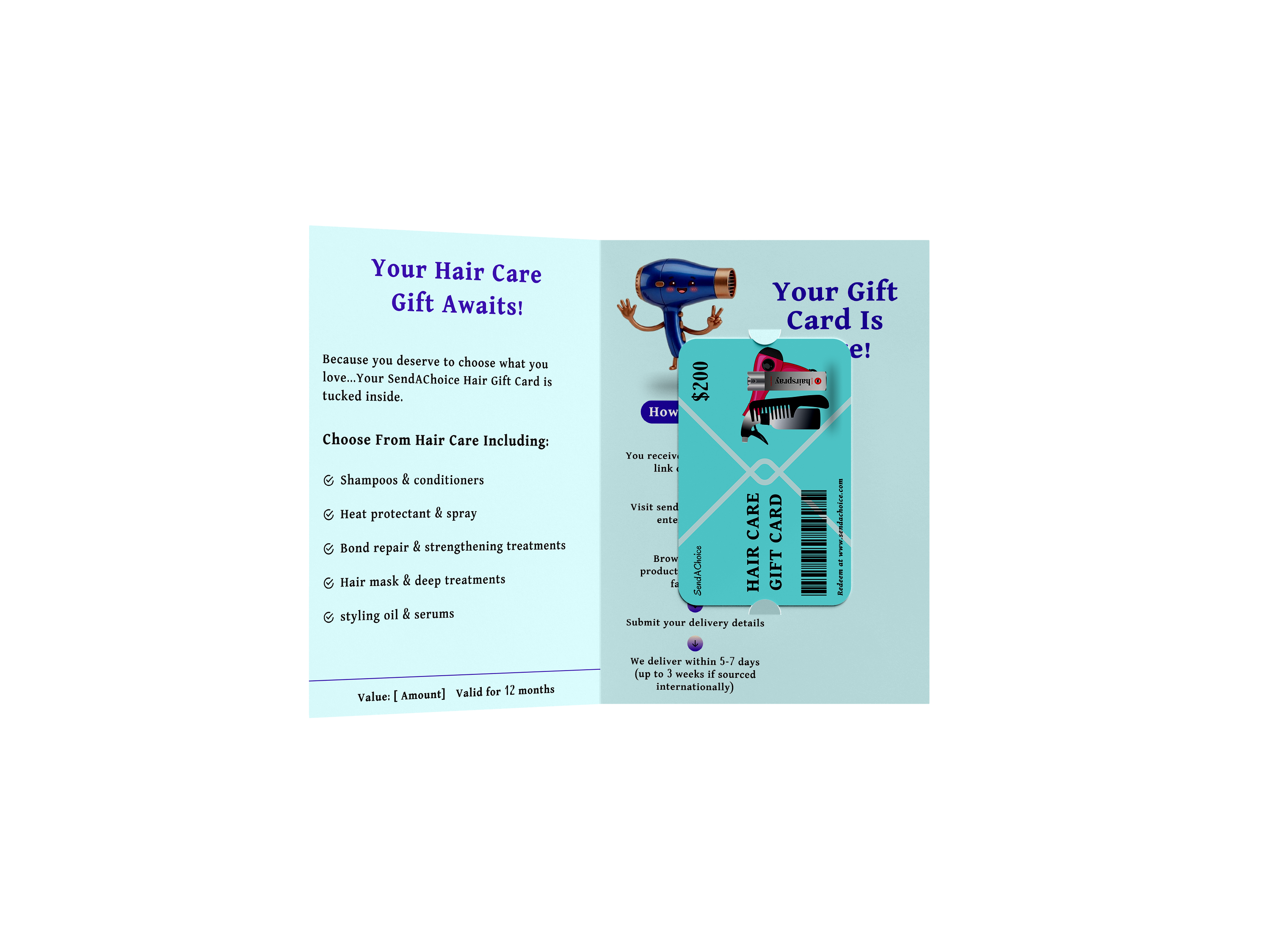 Hair Care physical gift card, inside view 2