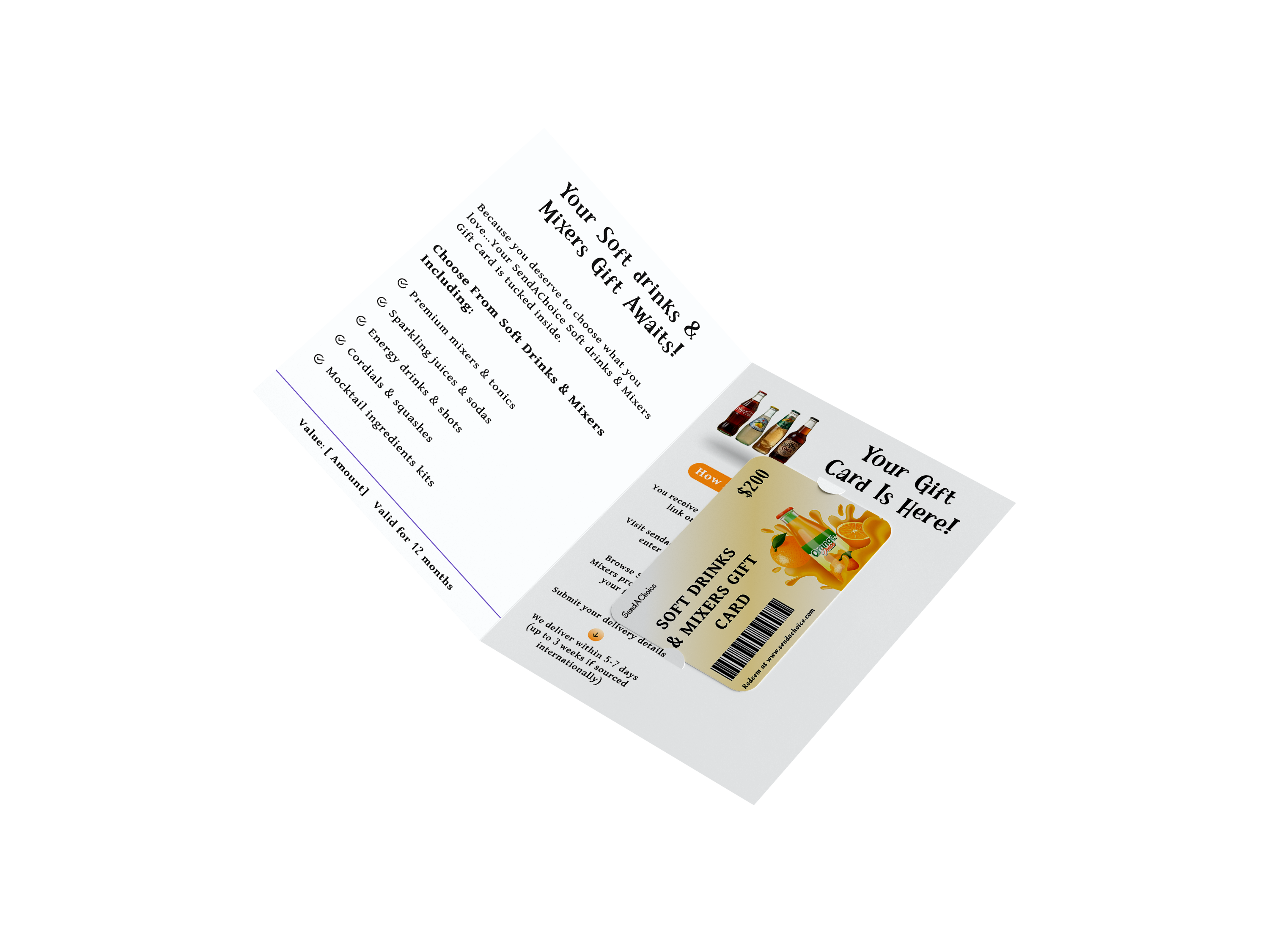 Soft Drinks & Mixers physical gift card, inside view 1