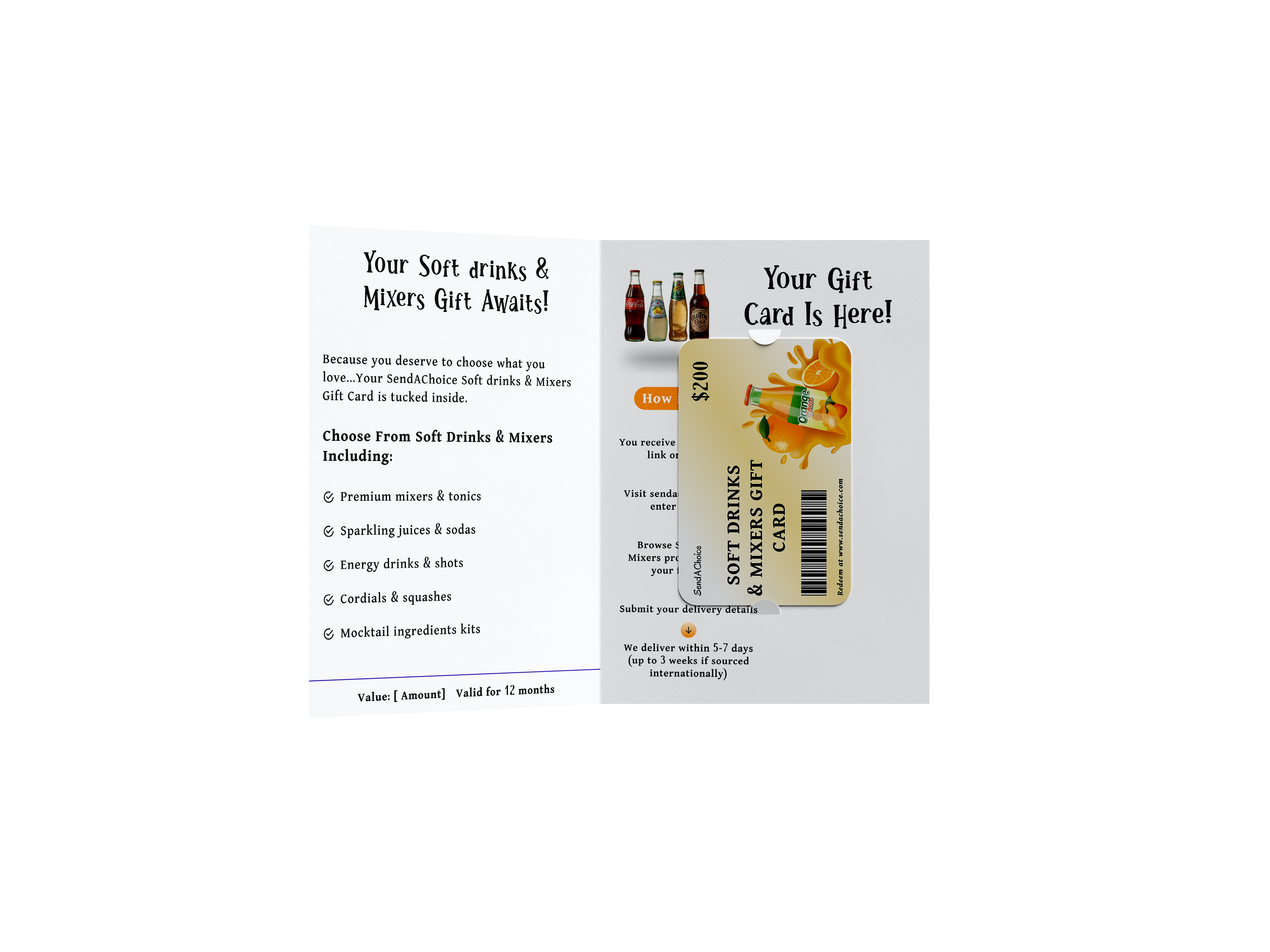 Soft Drinks & Mixers physical gift card, inside view 2