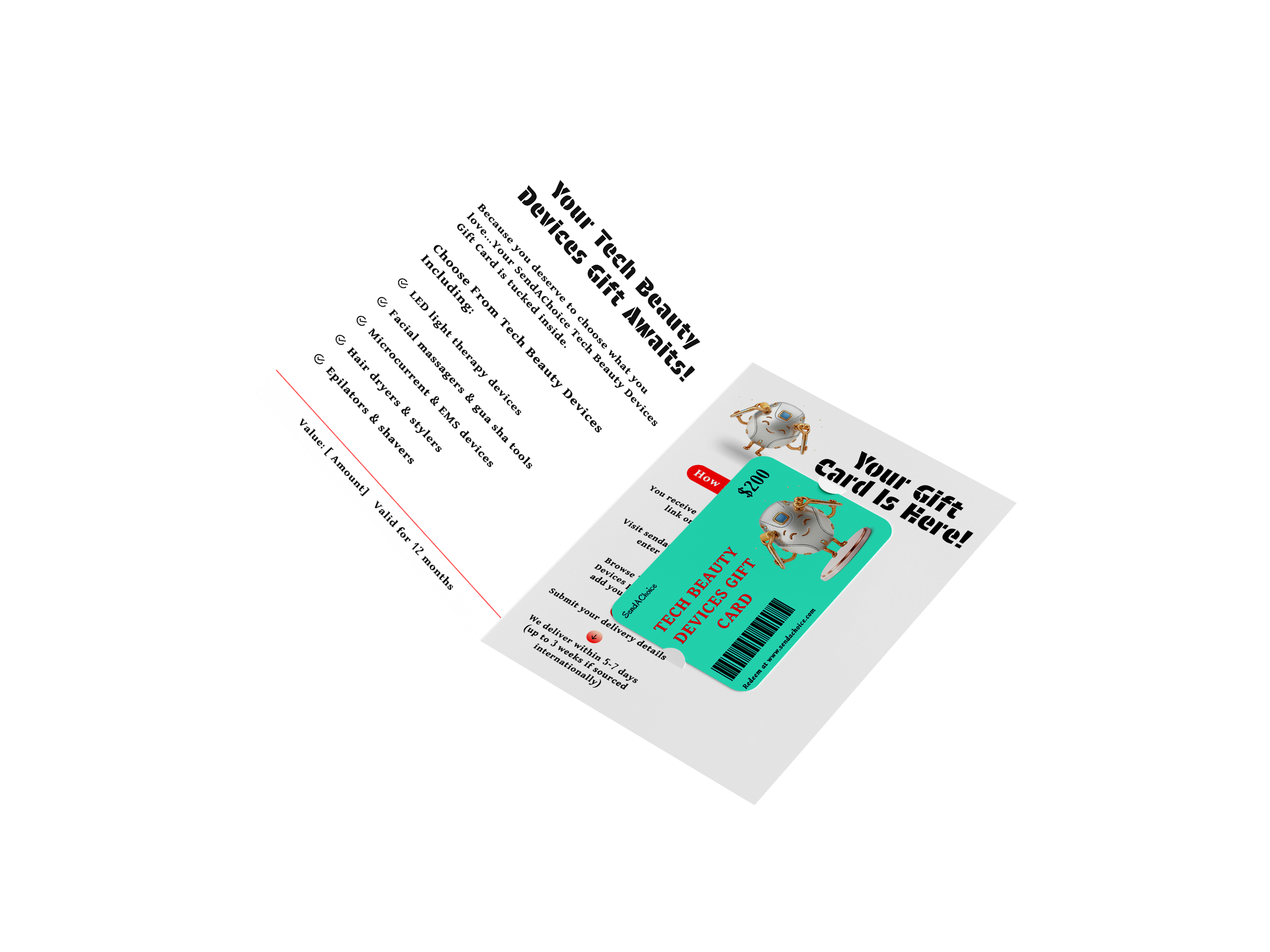 Tech Beauty Devices physical gift card, inside view 1
