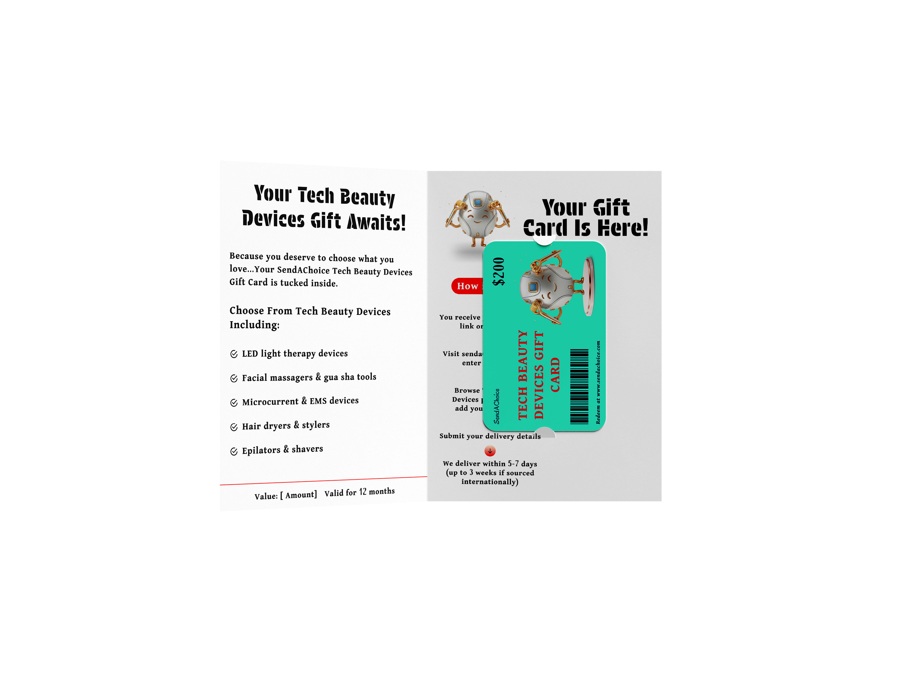 Tech Beauty Devices physical gift card, inside view 2