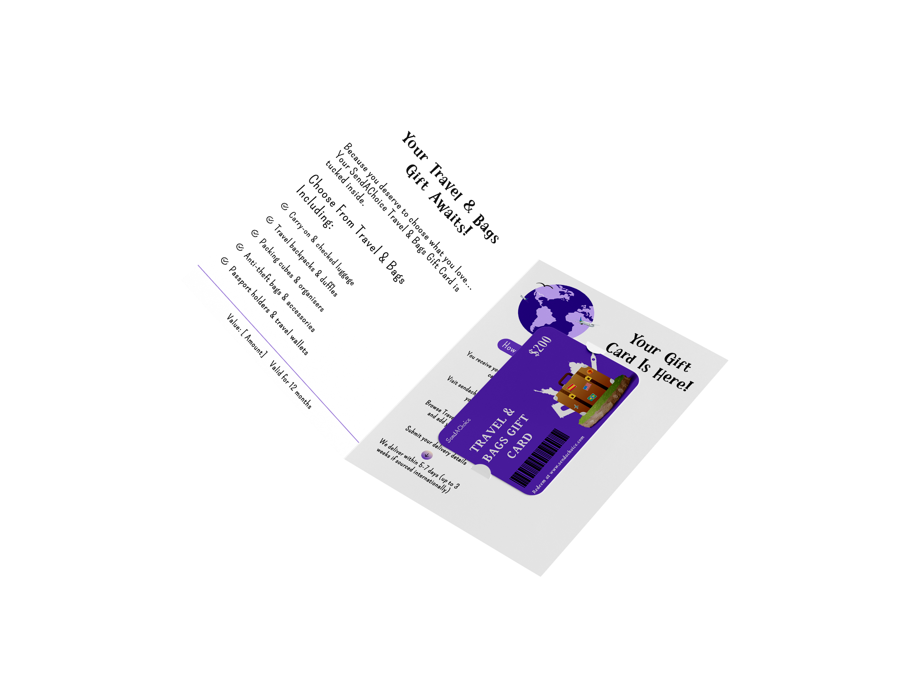 Travel & Bags physical gift card, inside view 1