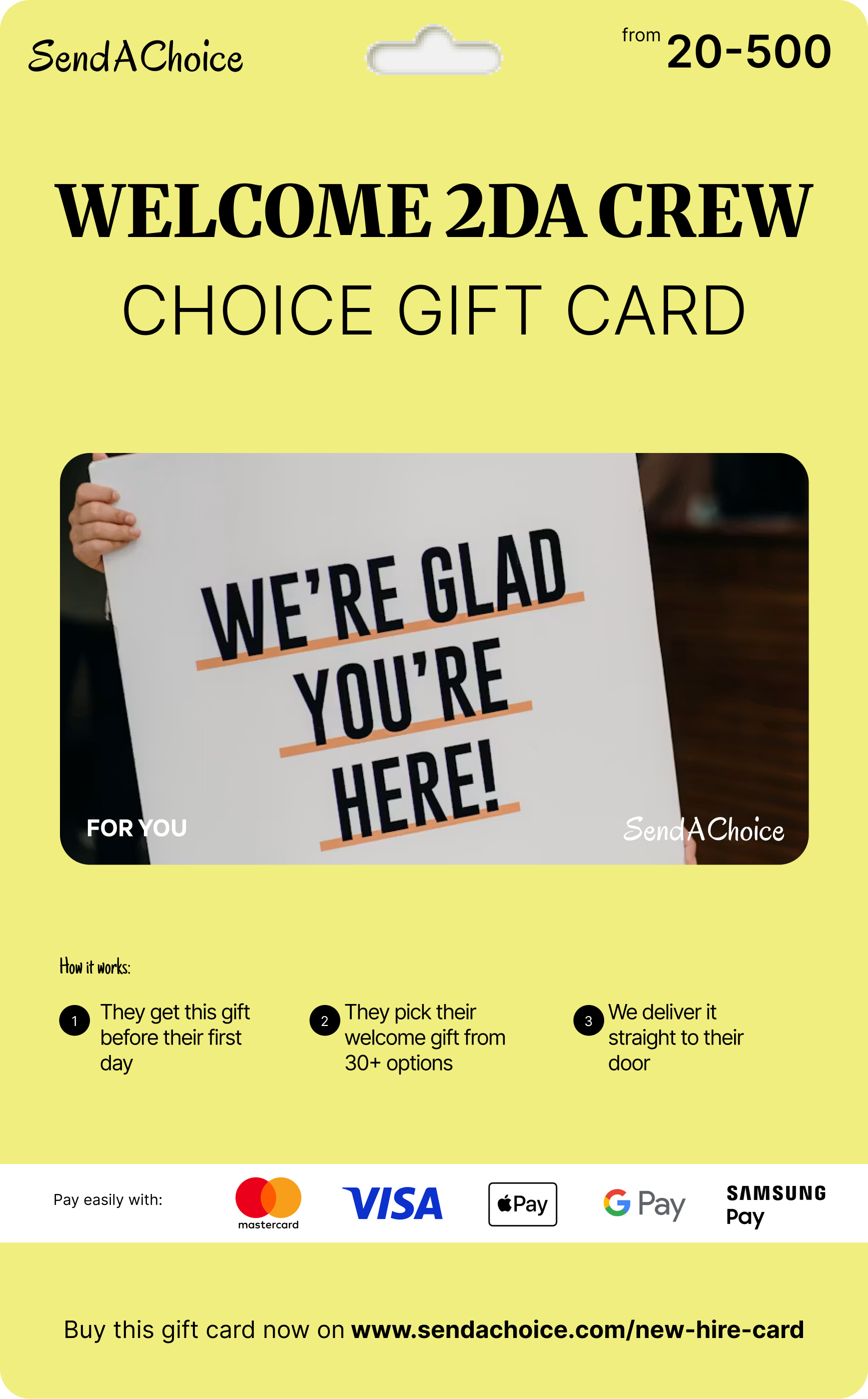 Welcome To The Crew new hire choice gift card