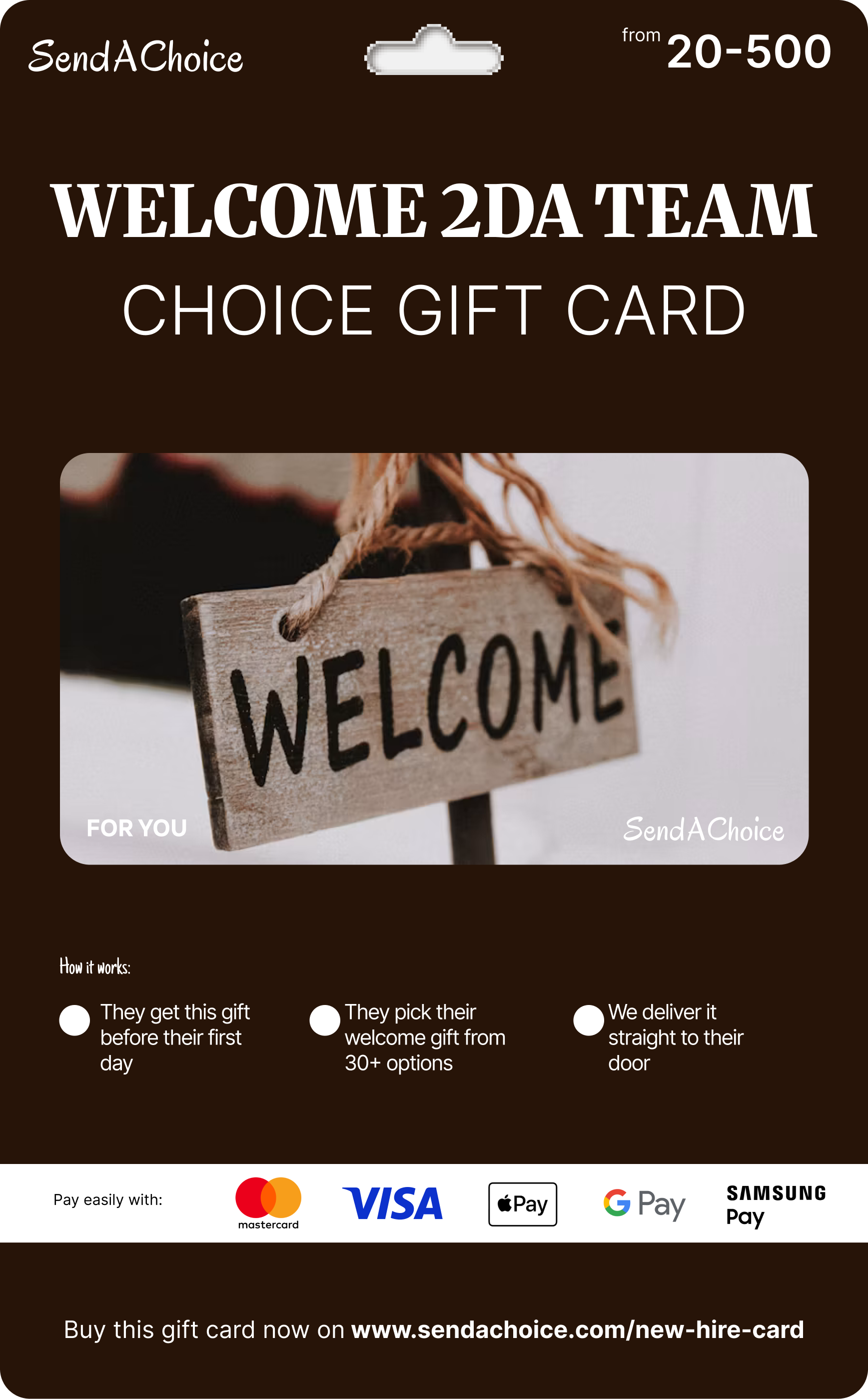 Welcome To The Team new hire choice gift card
