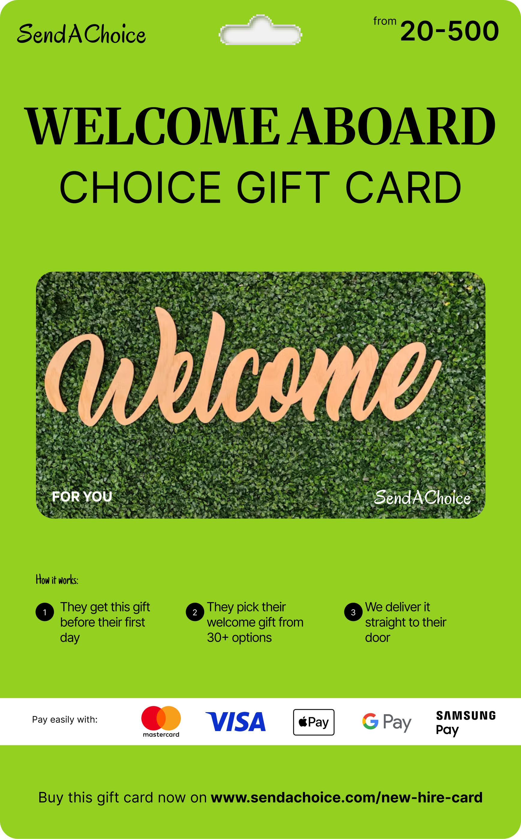 SendAChoice New Hire welcome gift card