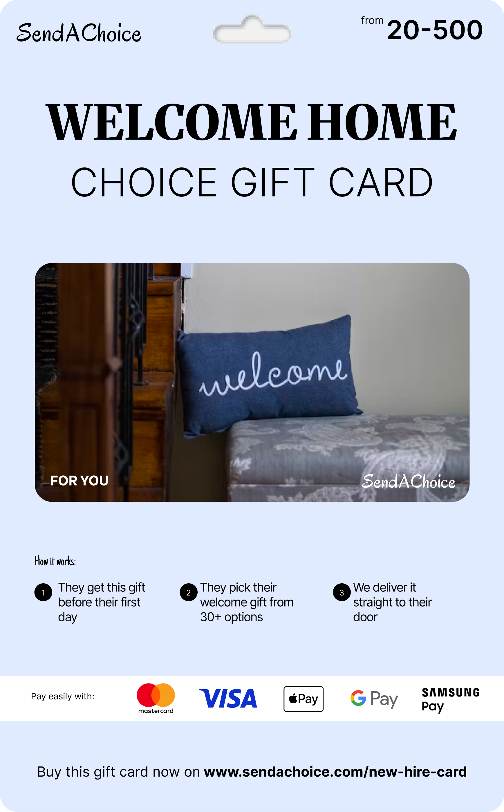 Welcome Home new hire choice gift card