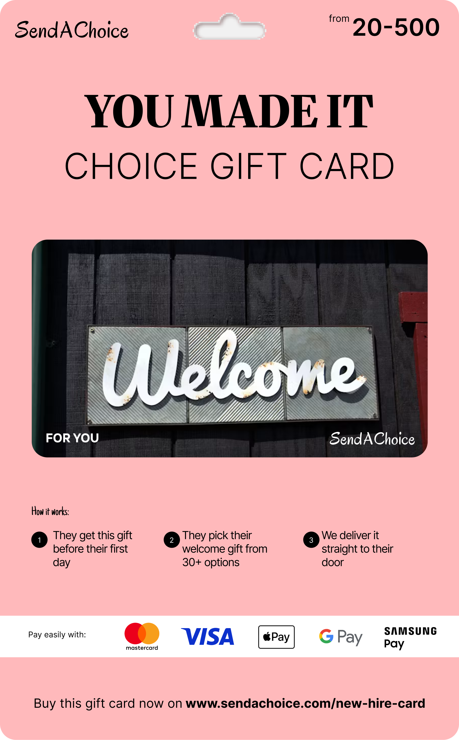 You Made It new hire choice gift card