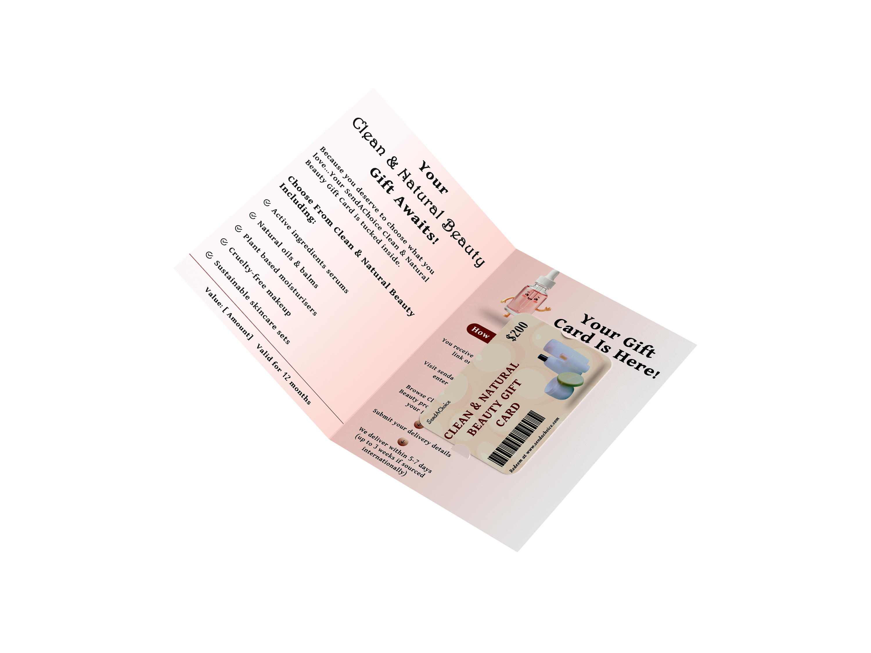 Clean & Natural Beauty physical gift card, inside view 1