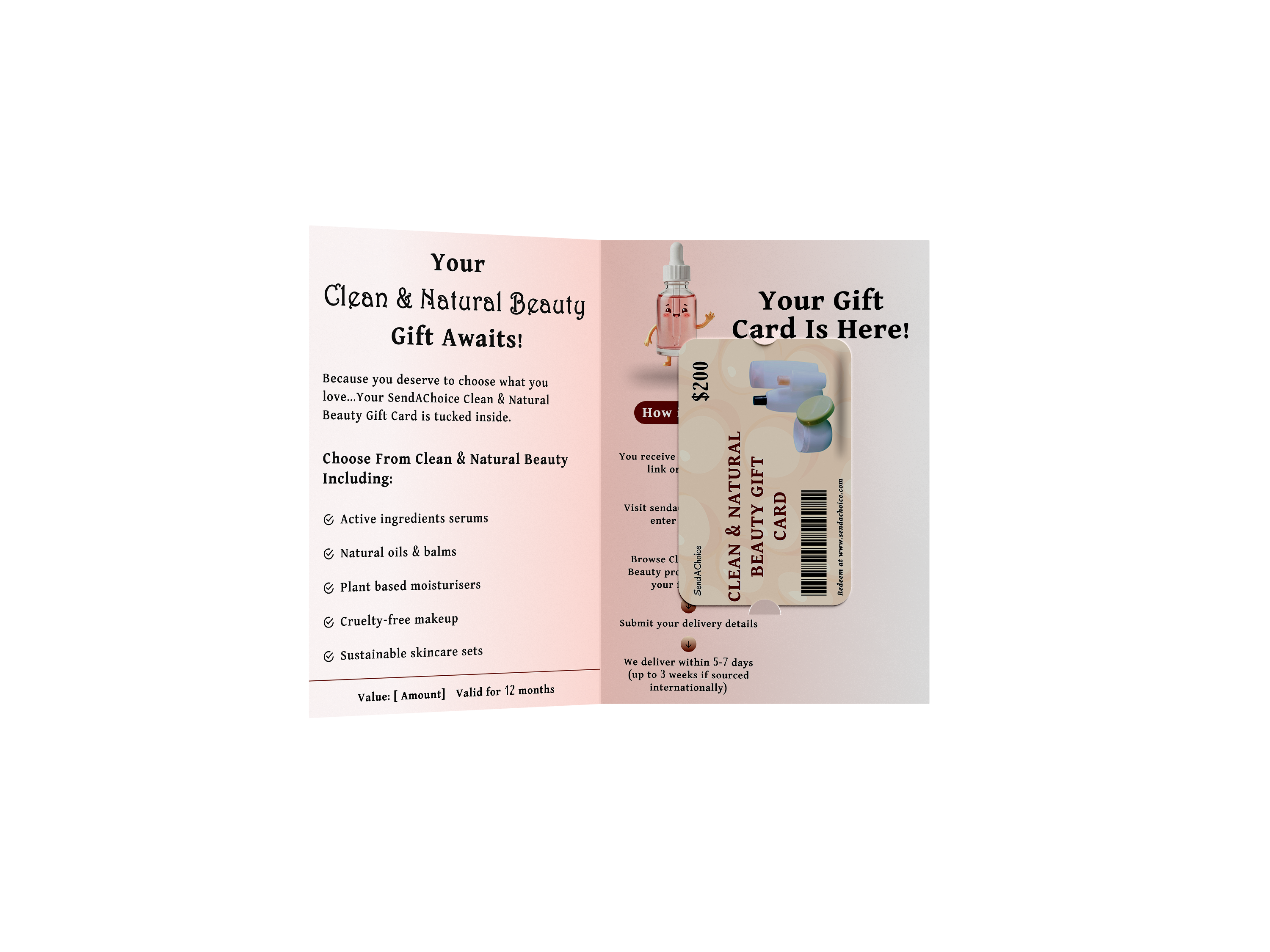 Clean & Natural Beauty physical gift card, inside view 2