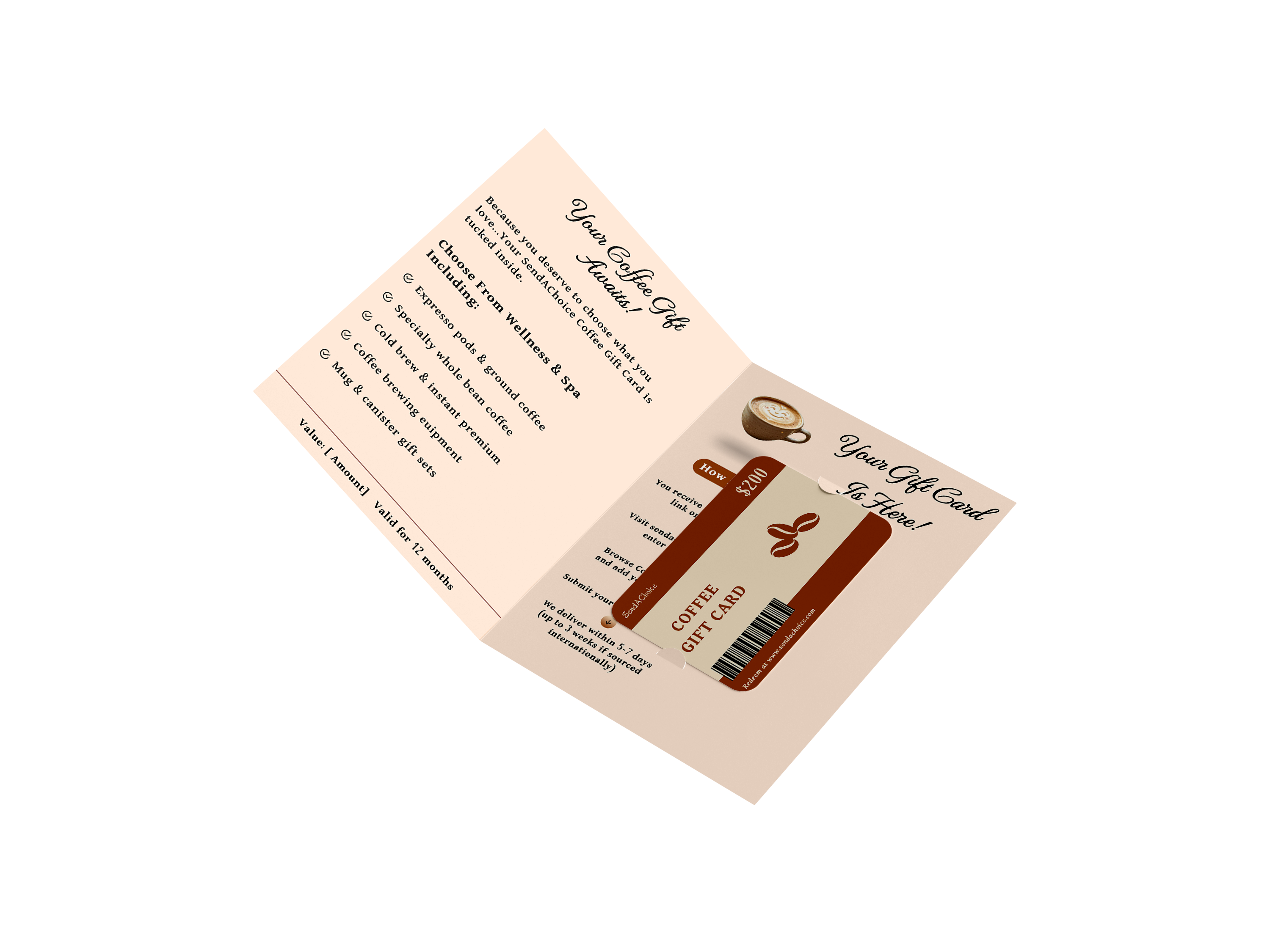 Coffee physical gift card, inside view 1