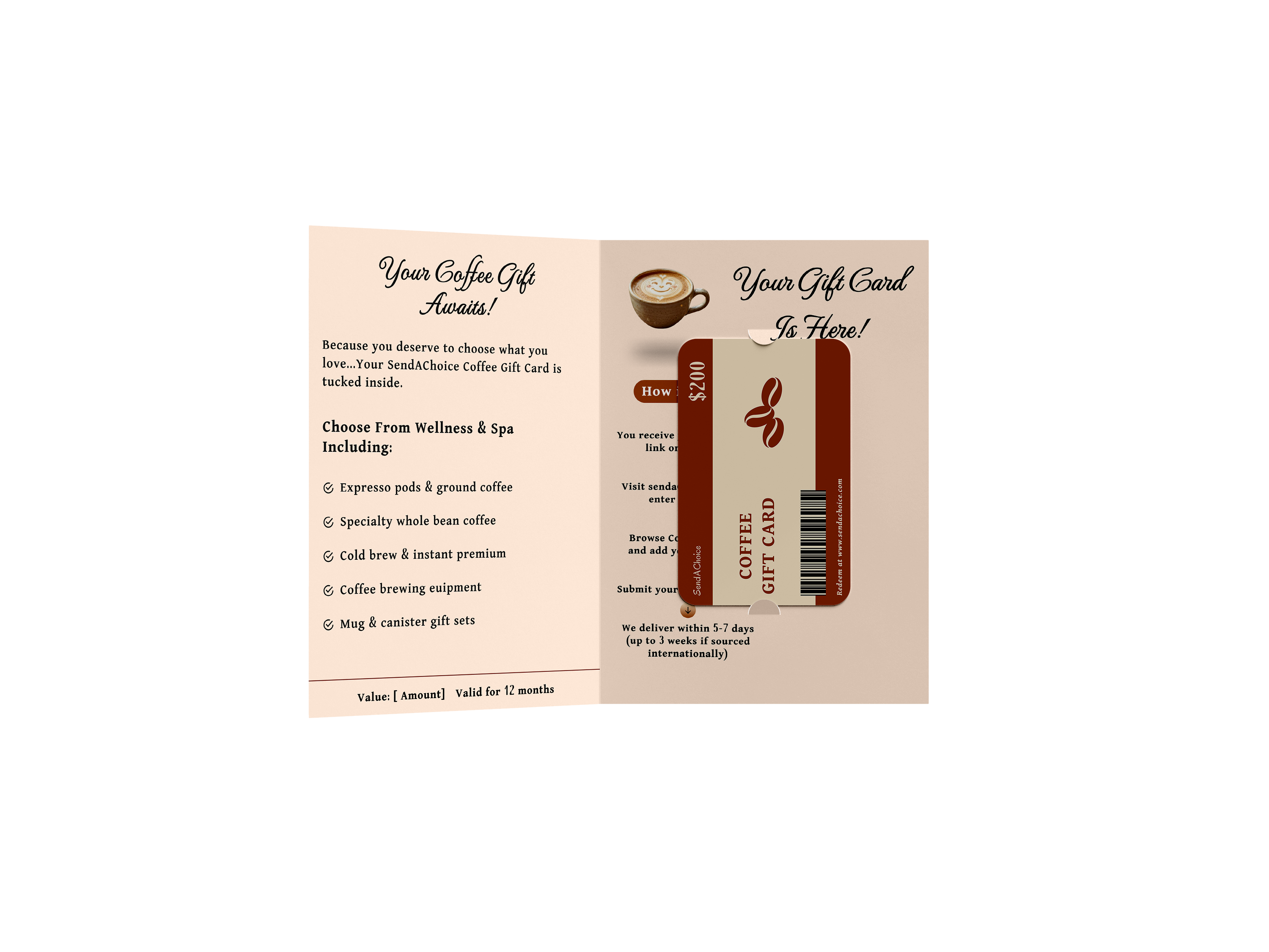 Coffee physical gift card, inside view 2