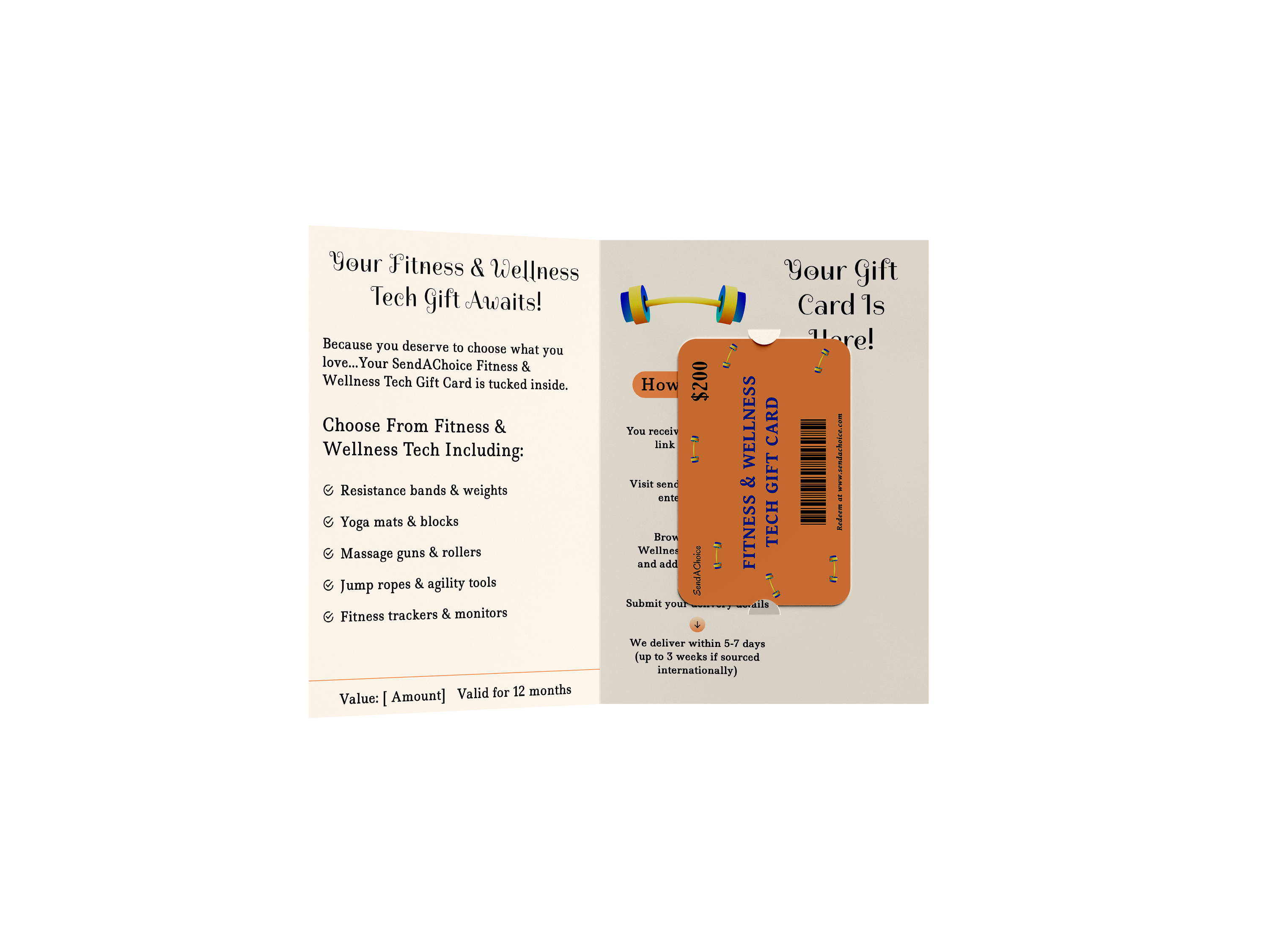 Fitness & Wellness physical gift card, inside view 2