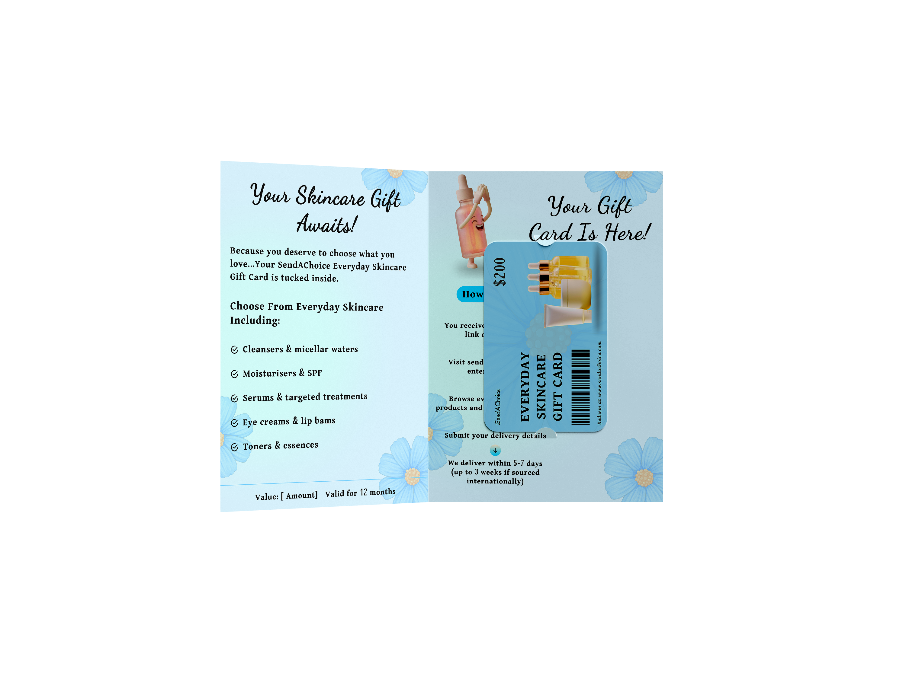 Prestige Skincare physical gift card, inside view 2