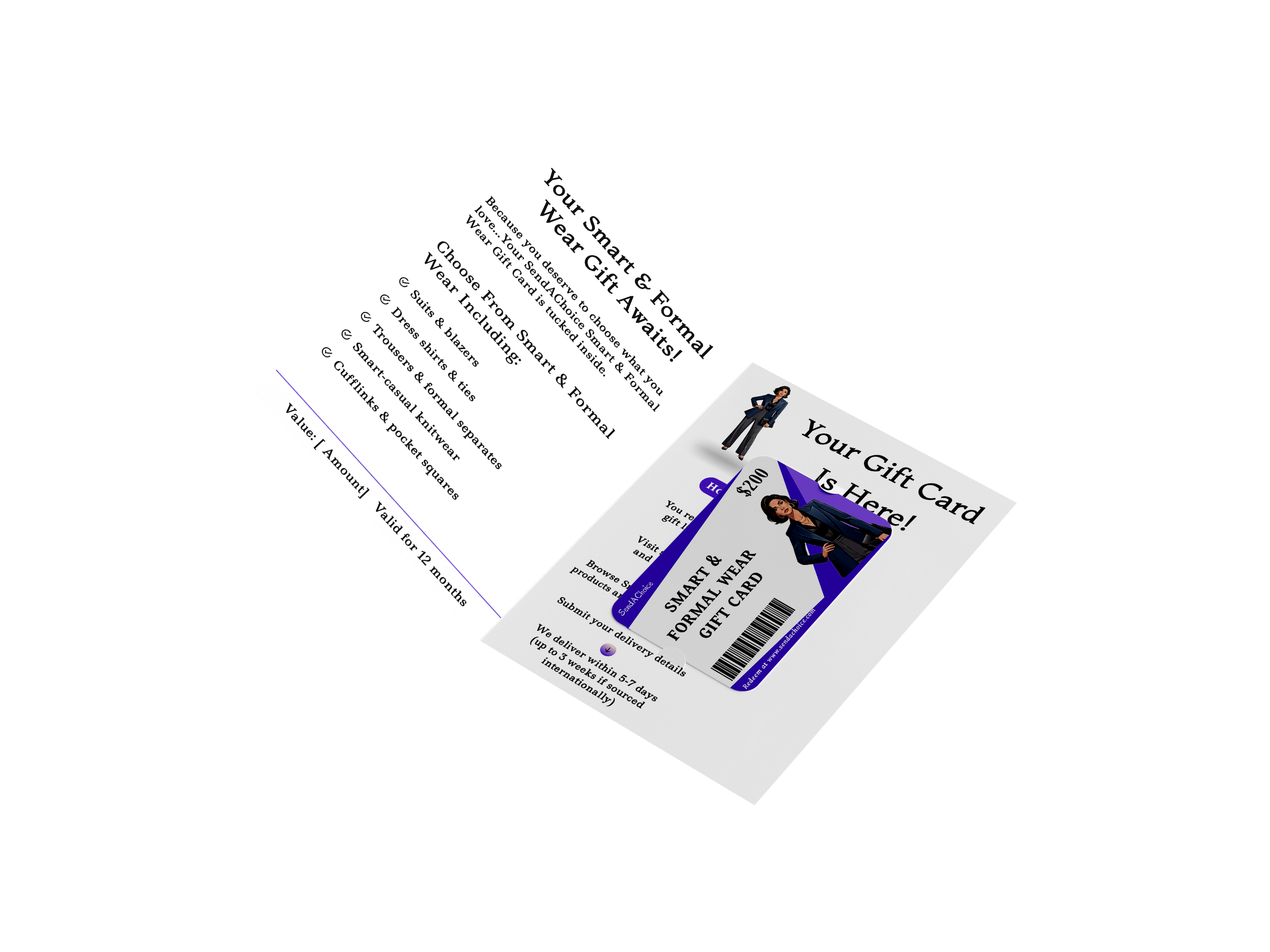 Smart & Formal Wear physical gift card, inside view 1
