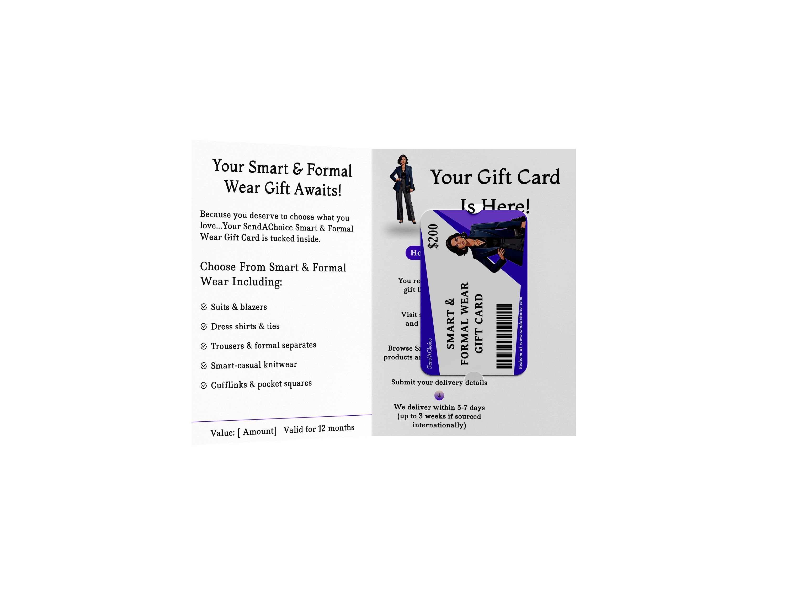 Smart & Formal Wear physical gift card, inside view 2