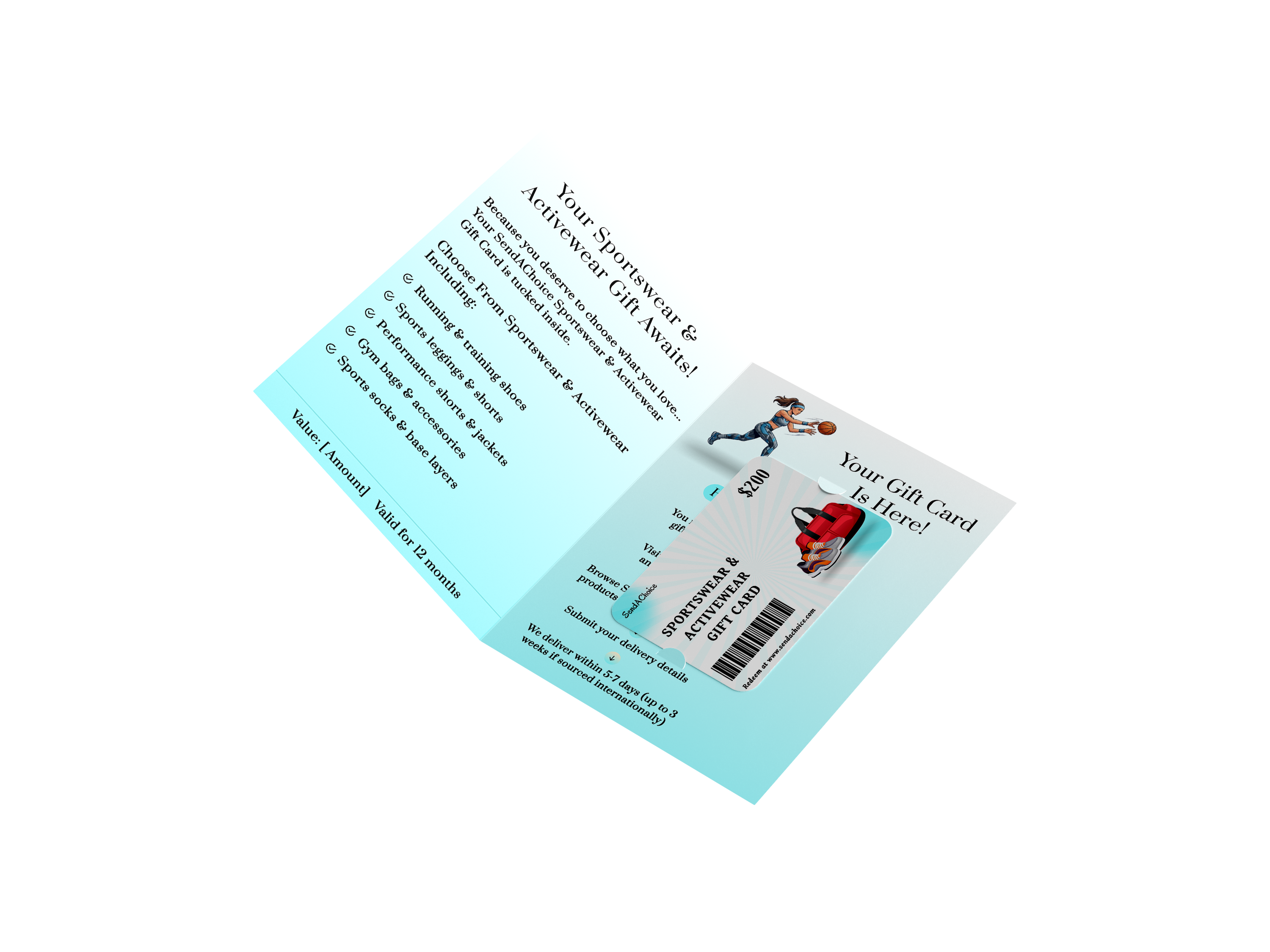 Sportswear & Activewear physical gift card, inside view 1