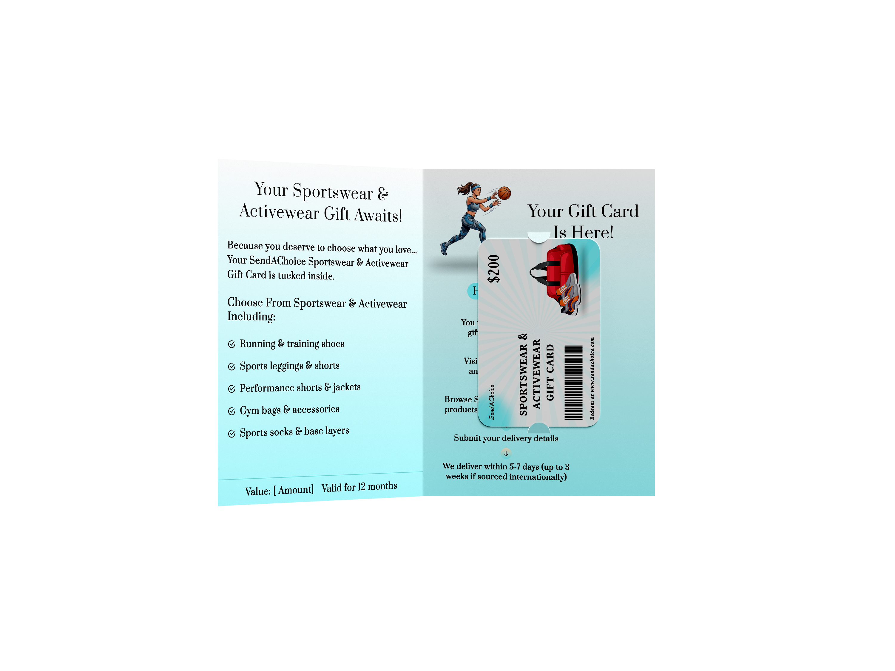 Sportswear & Activewear physical gift card, inside view 2