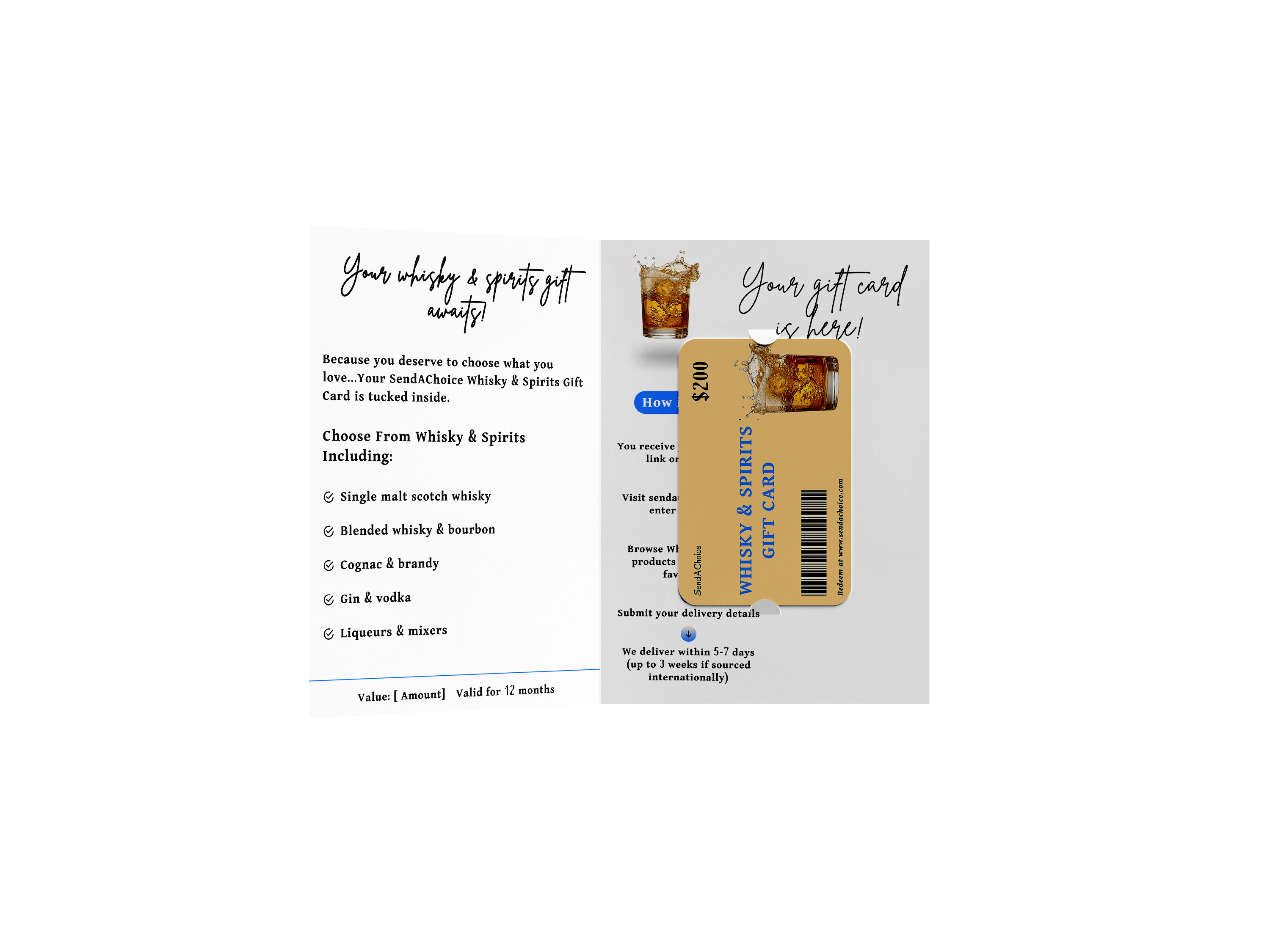 Whisky & Spirits physical gift card, inside view 2